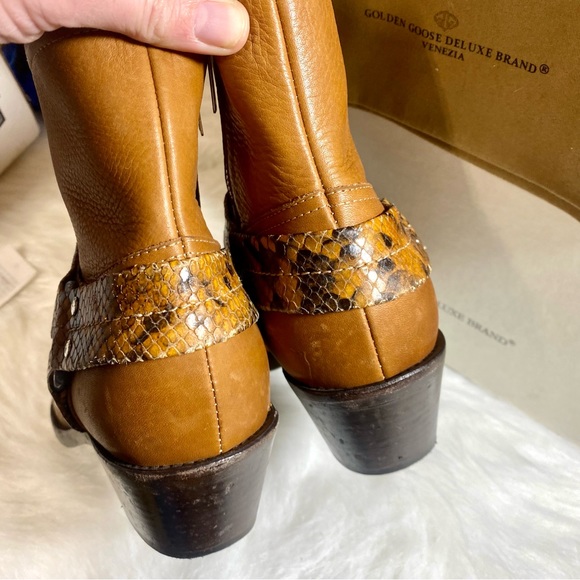 Golden Goose Bretagne Brown Leather Snakeskin Ankle Boots ~Western Moto Boots GG - Picture 10 of 16